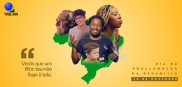 A imagem tem o fundo amarelo. No canto superior esquerdo, está a logo do TRE de Roraima. Ao cent...